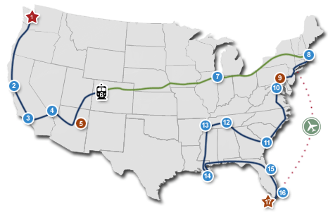 Itinerary: Map of the USA with our travel route